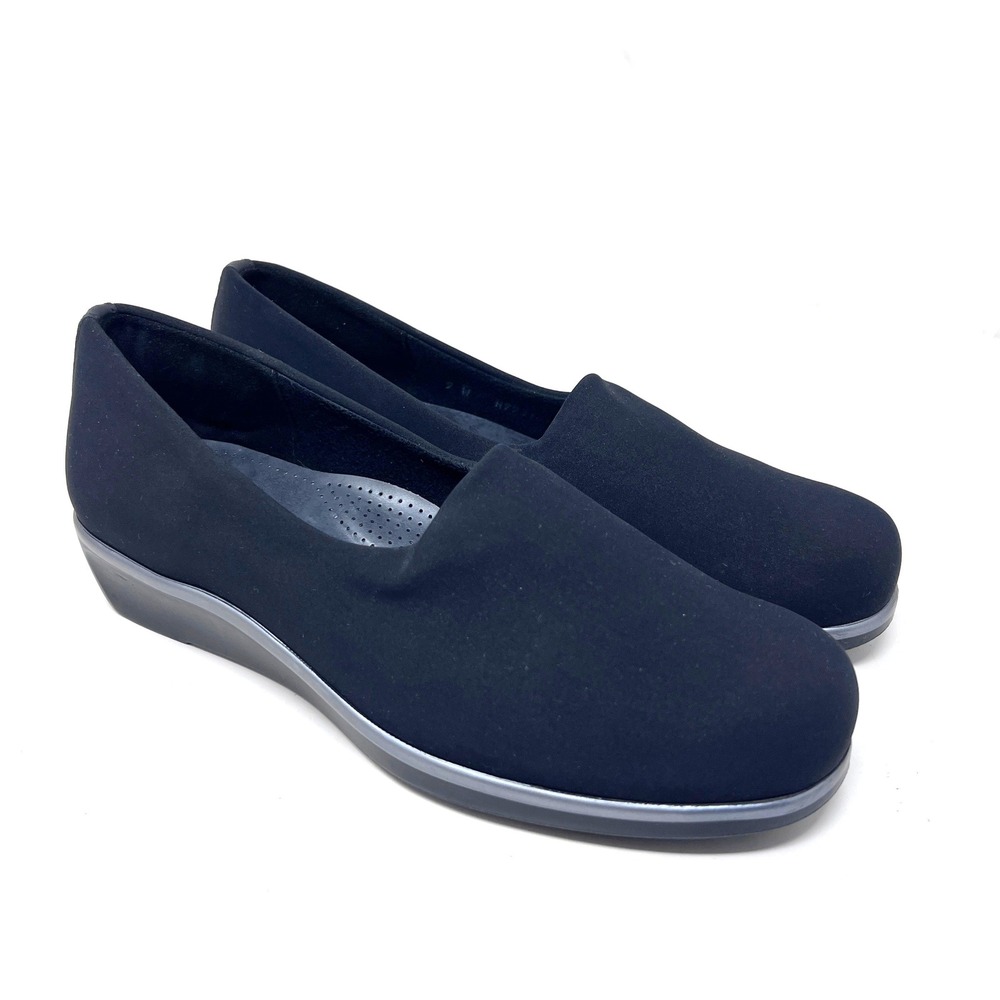 SAS Bliss Slip On Comfort Wedge Women's 9 W Black Fabric‎ Slip On Loafers